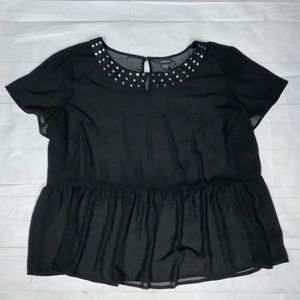 Torrid Black Sheer Studded Collar Top 2X